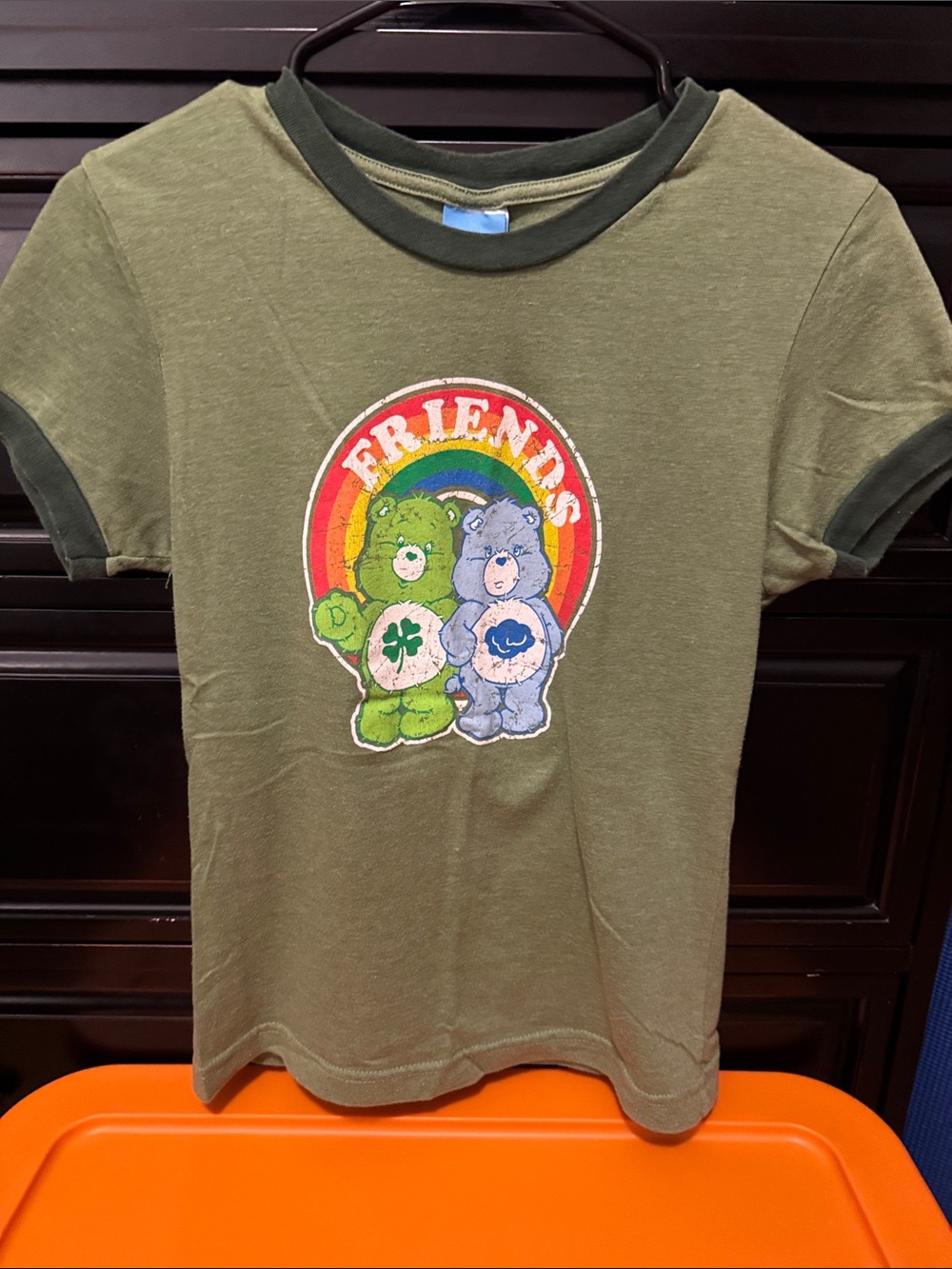 Vintage Care Bears Olive Green Short Sleeve 'Friends' Graphic Tee